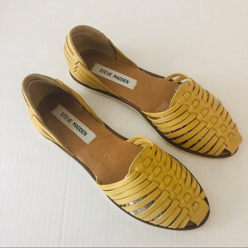 Steve Madden Yellow Woven Leather Flats